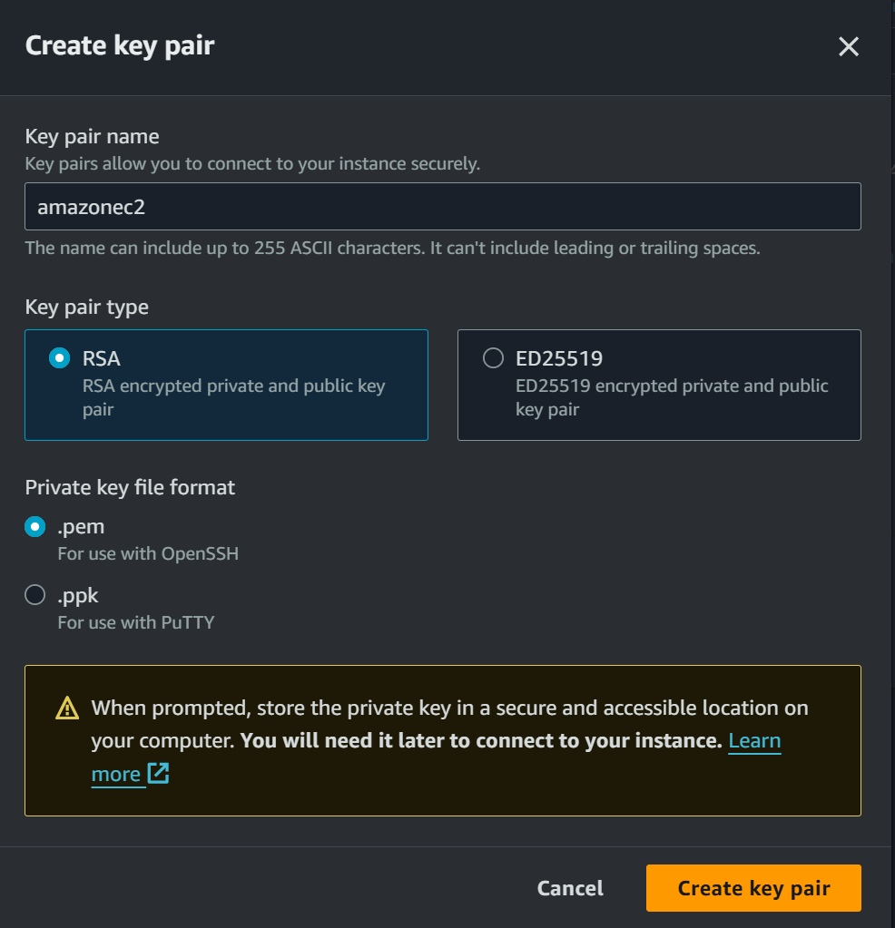 create key pair amazon ec2